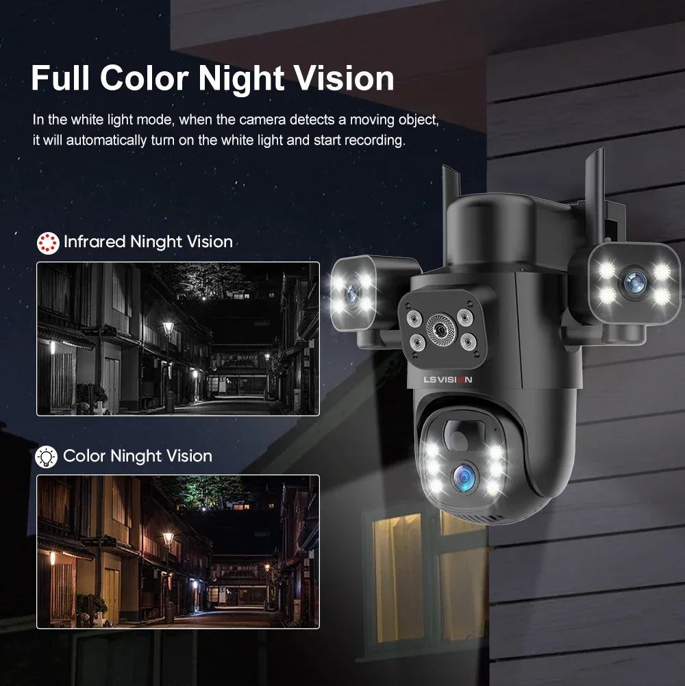 15MP 4G Solar Camera Three Screen Outdoor IP Camera 10X Digital Zoom PTZ PIR Hum