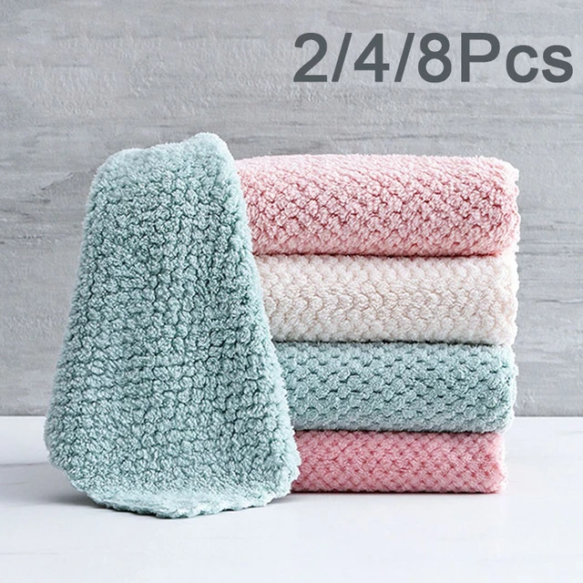 2/4/8pcs Soft Microfiber Kitchen Towels Absorbent Dish Cloth Anti-grease  Wipping Rags Non-stick Oil Household Cleaning Towel