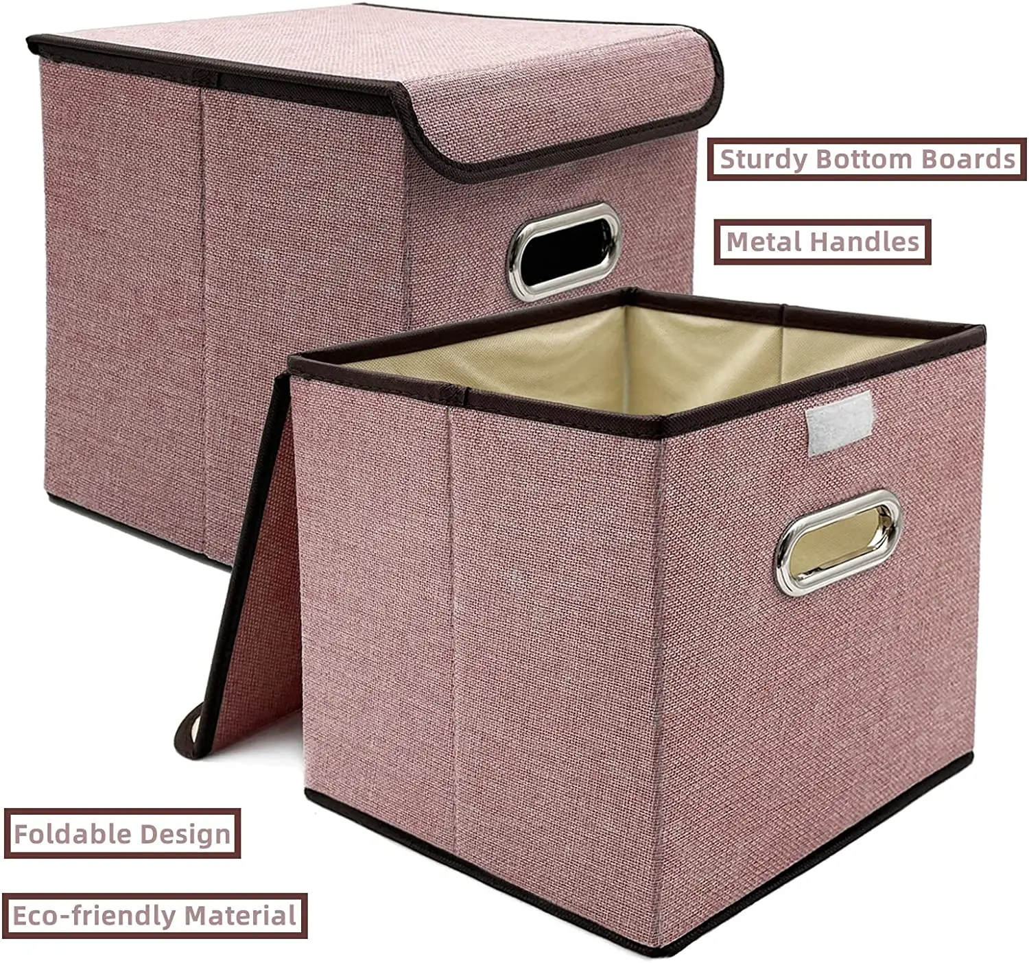 2Pcs Collapsible Storage Bins with Lid 25*25cm Linen Fabric Storage Baskets Washable Decorative Storage Box 2