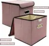 2Pcs Collapsible Storage Bins with Lid 25*25cm Linen Fabric Storage Baskets Washable Decorative Storage Box 2