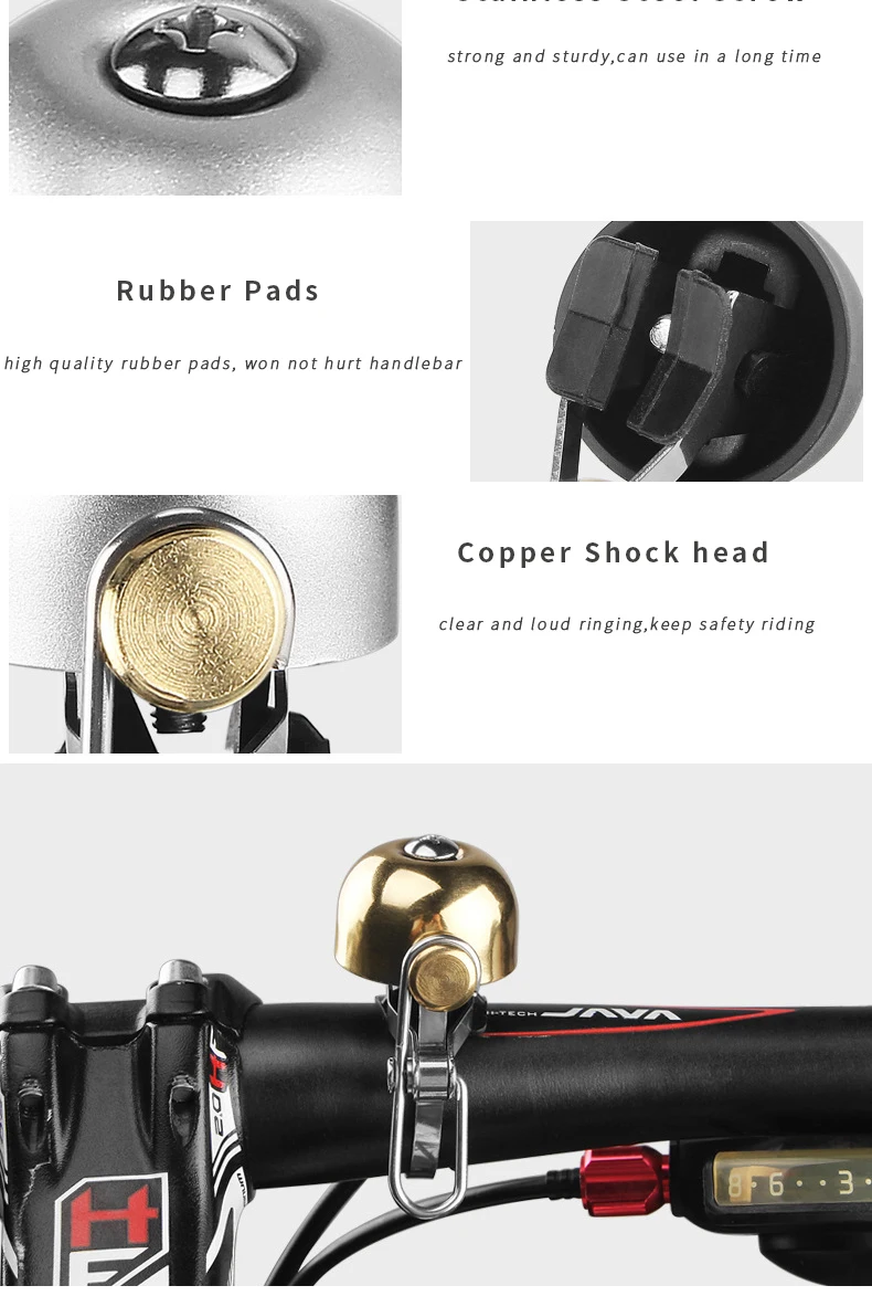 Cloche De Vélo Classique – Acier Inoxydable – Son Clair Et Fort – Montage Guidon – Noir