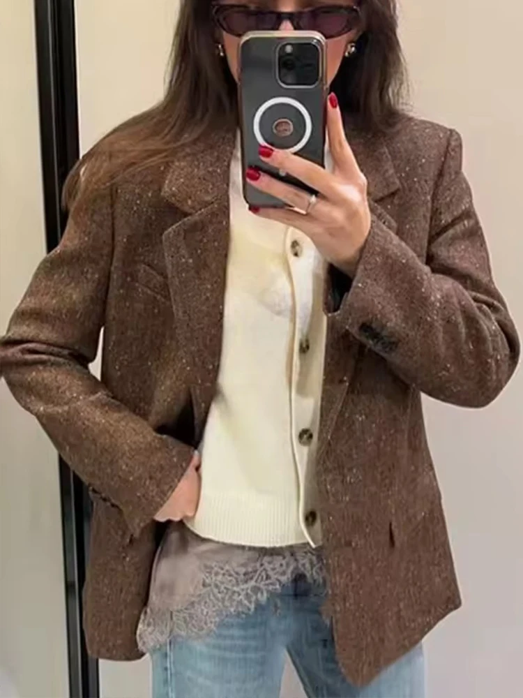 2025 Vintage Women's Blazer Jacket Chic Fashion Twill Single-Breasted Blazers Casual Coat Female Loose New Outerwear