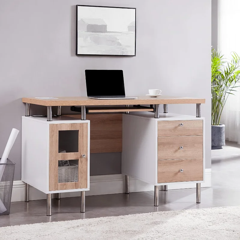 Elsy 3-Drawer Contemporary Two-Tone Small Desk with Storage, Computer Table Desk with Drawers for Home, Office Desk with Drawers contemporary art
