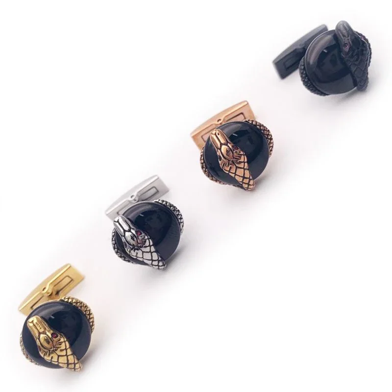 Luxury Cuff Links Heritage Range Snake Detail Stainless Steel Men Business Suit Shirts CuffLinks Classic Buttons Box Set