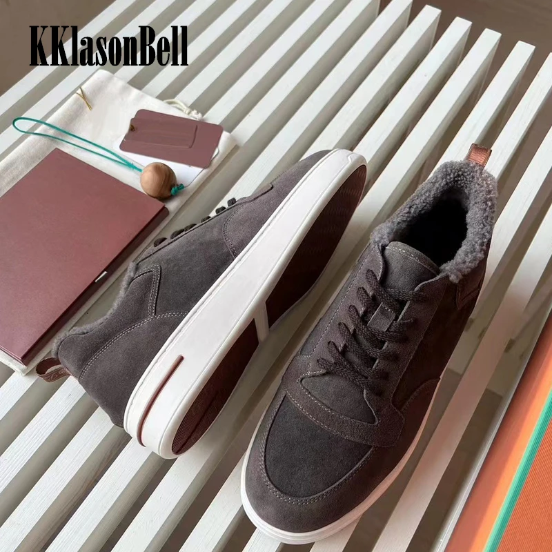 11.14 KKlasonBell 남성용 가황 신발, 암소 스웨이드 양털, 양모 레이스업, 따뜻한 캐주얼 신발, 패션