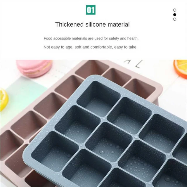2 Pcs Ice Cube Tray Large Square Silicone Ice Cube Tray with Lid