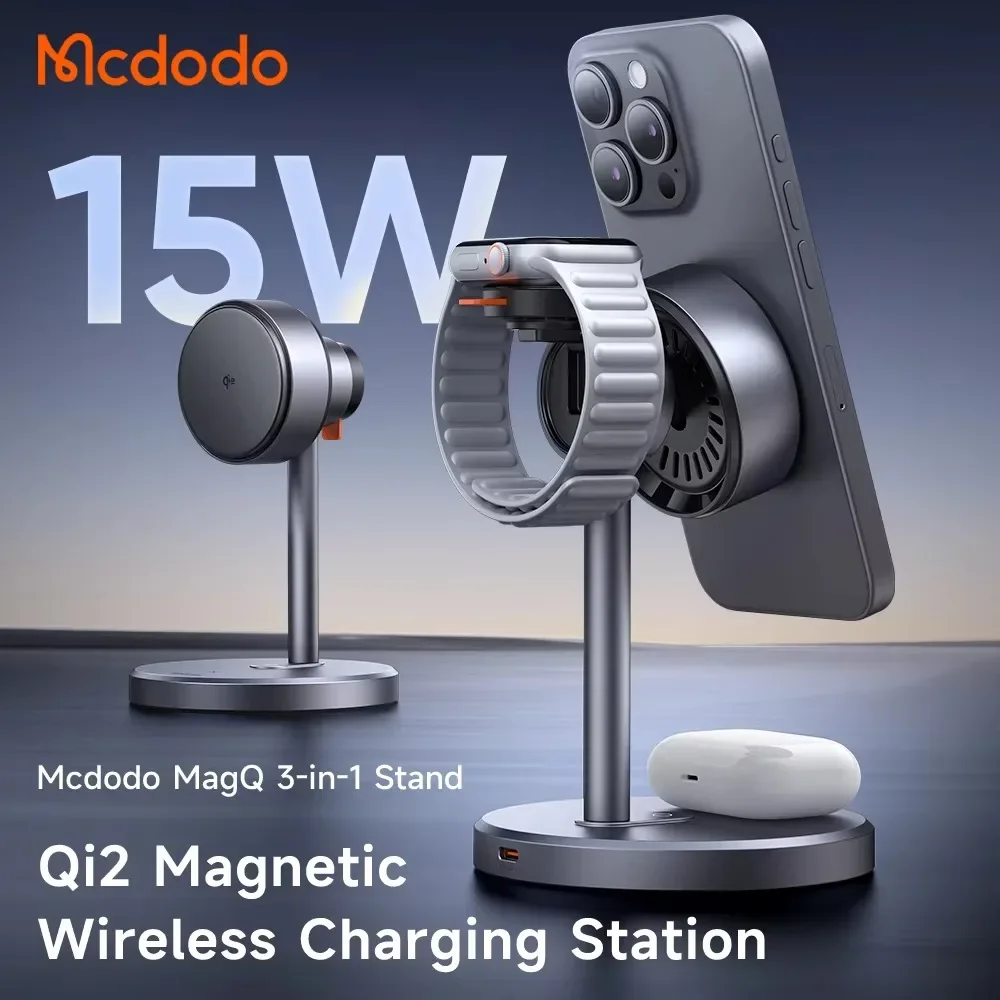 Qi2 15W+5W+2.5W Qi Wireless Charging Stand Magnetic Phone 3 in 1 Charging Station Foldable for iPhone airpods iwatch