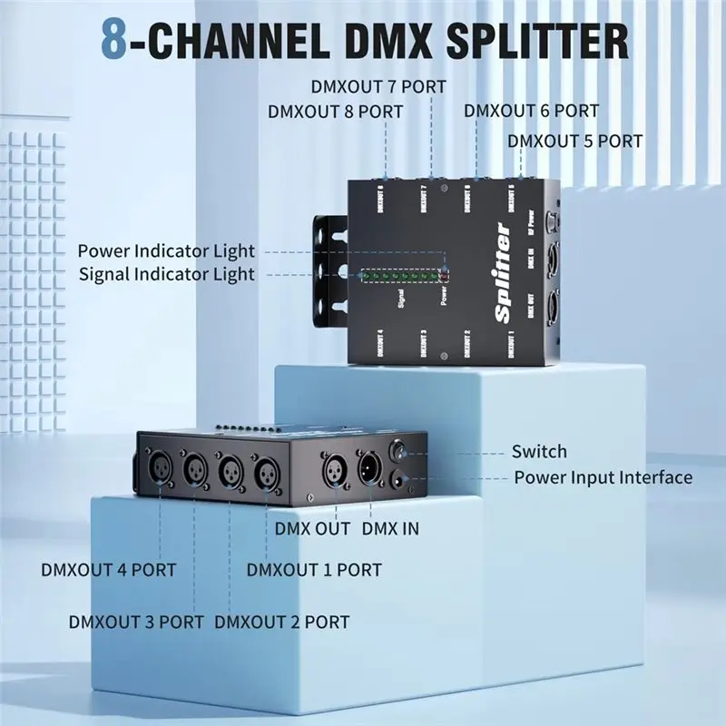무대 조명 제어용 정밀 8채널 DMX512 신호 증폭기 분배기 LED DJ 디스코 파티 웨딩 바 EU 플러그