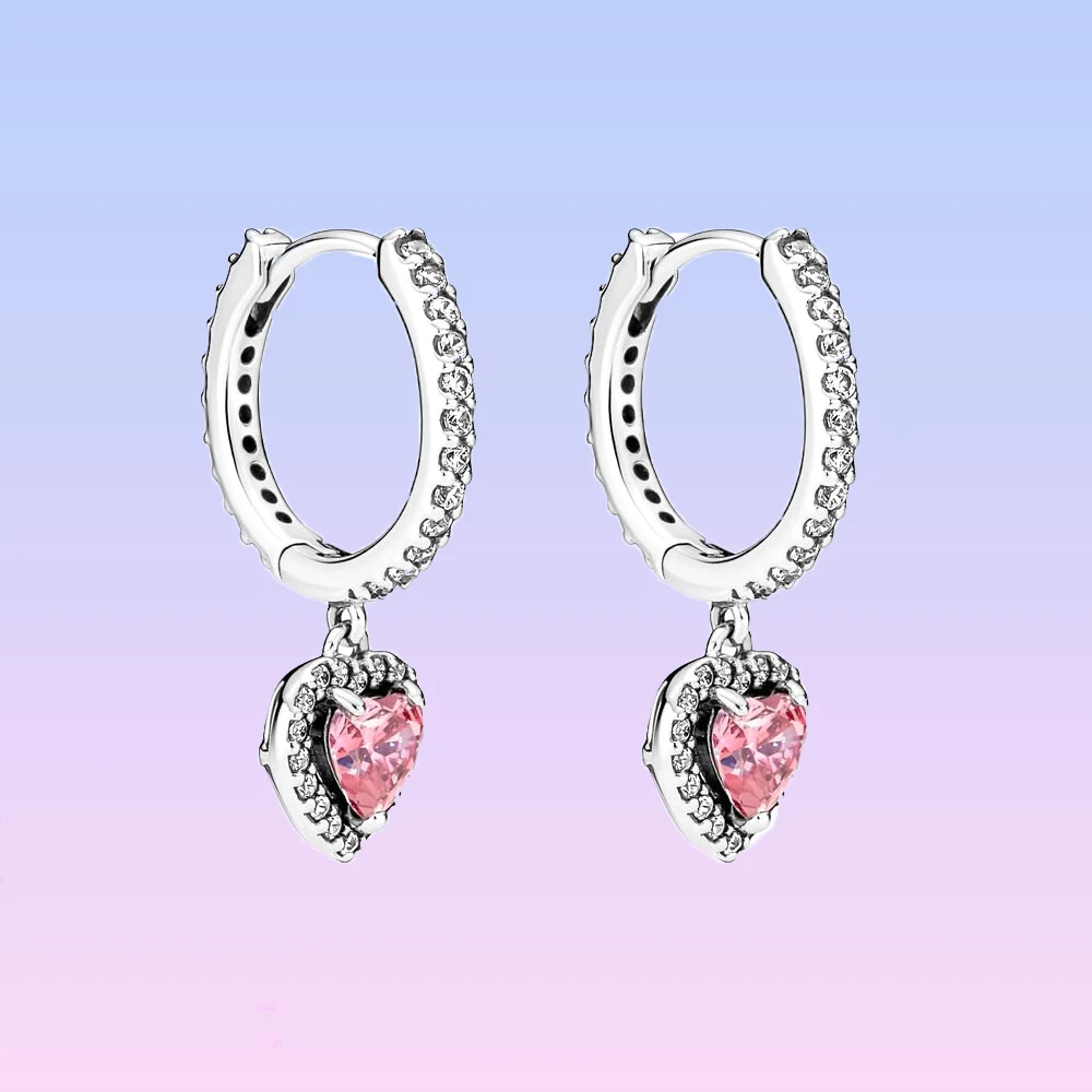 925 Argento Pandora Sparkling Halo Heart Orecchini A Cerchio Per Le Donne Anniversario Compleanno Regali Per La Festa Della Mamma