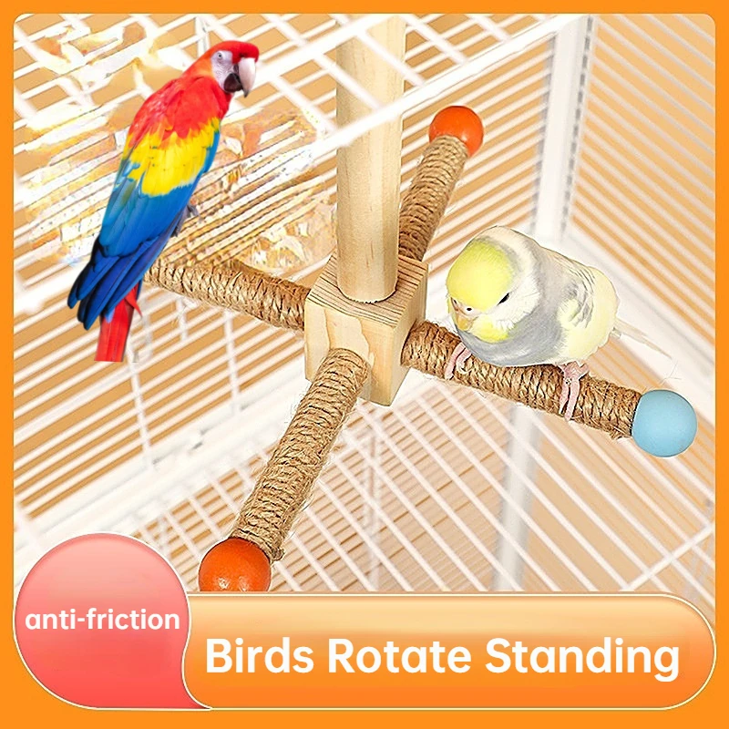 Parrot Toy Bird Toy Bird Perch Stand Parrot Rotating Balls Windmill Toy Station Stick Band Bearing Wooden Bird Perch Toy