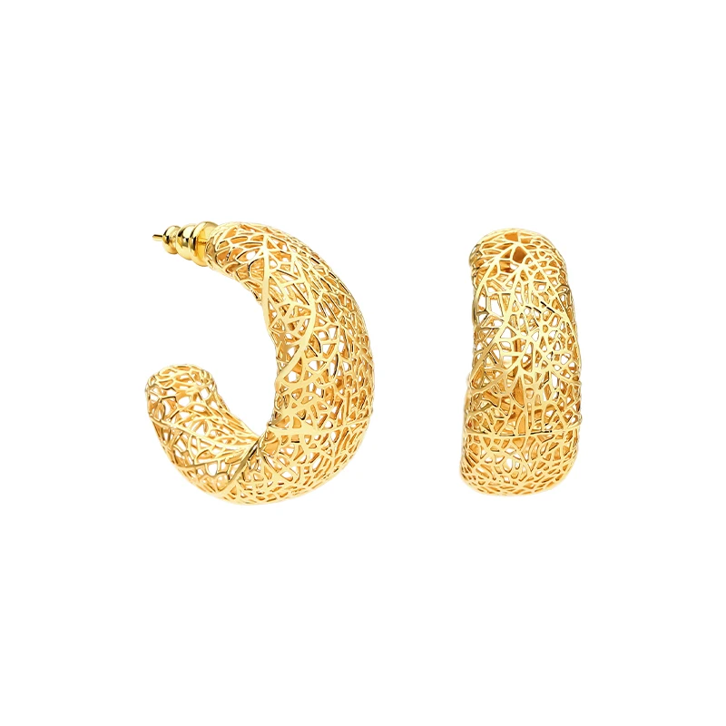 C Shape Hollowed Out Earrings 18K Gold Plated for Women Street Jewelry Gift