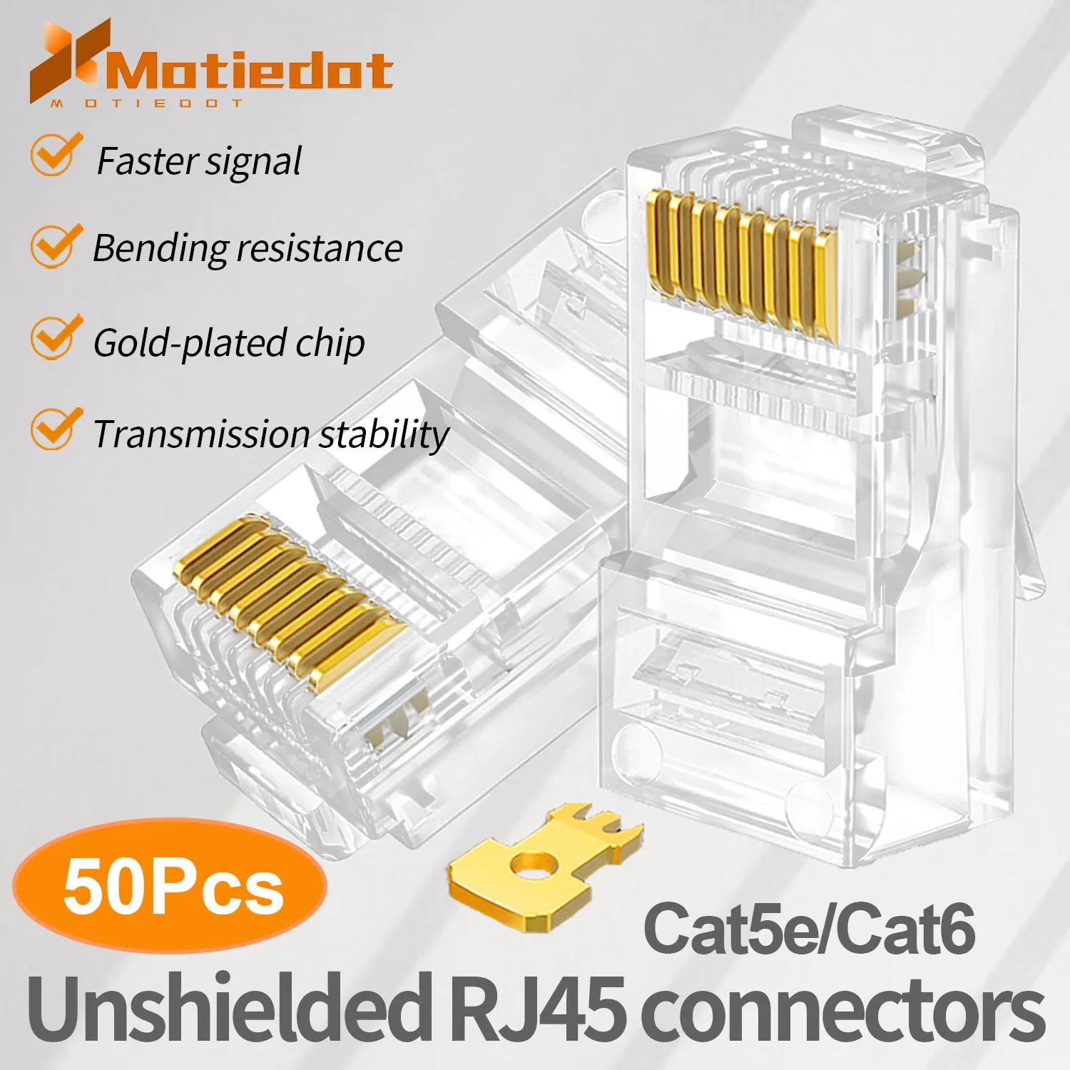 50Pcs Cat5e Cat6 RJ45 Connector 8P8C Modularity UTP Crystal Head Plug