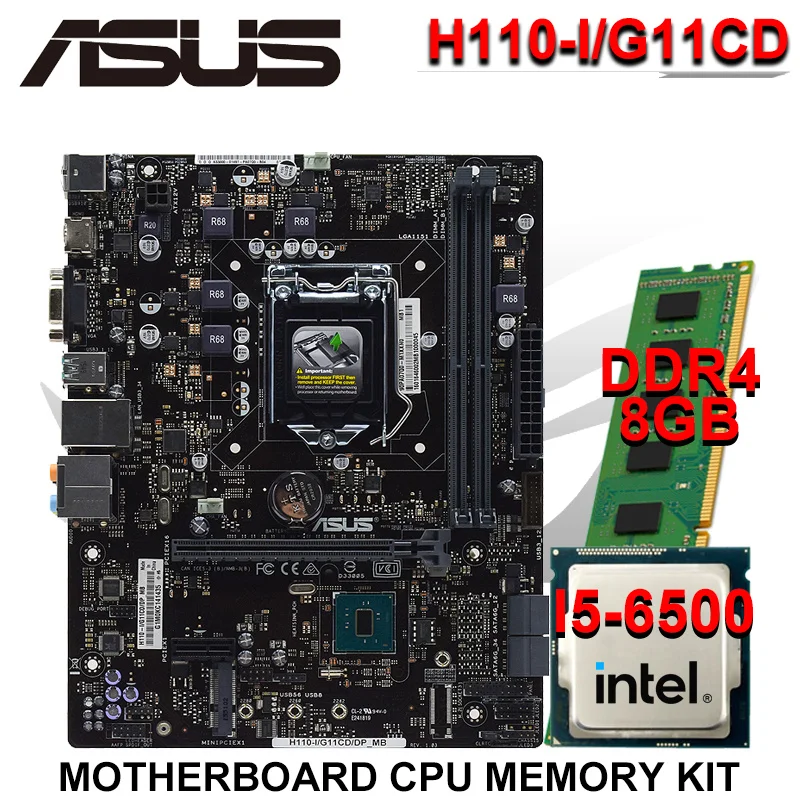 Asus h110 lga 1151 kit de placa m e combo com cpu intel core i5 6500