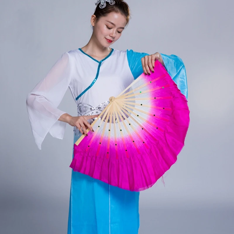 

Chinese Dance Fan Double-sided Hand Fans Folding Party Wedding Dance Silk Veil Multicolour Fan Gradient Color Pink Red Hot Sell