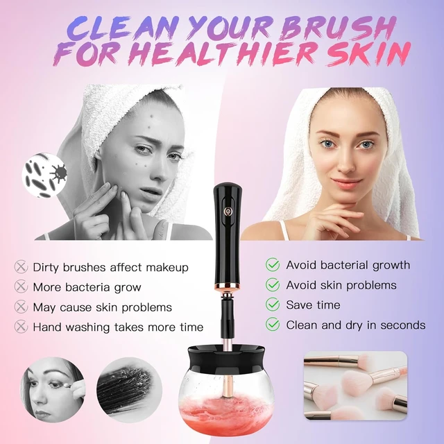 Professional Makeup Brush Cleaner Machine - Efficiently Clean and Sanitize Brushes of All Sizes - Fast & Easy Solution for Quick 4