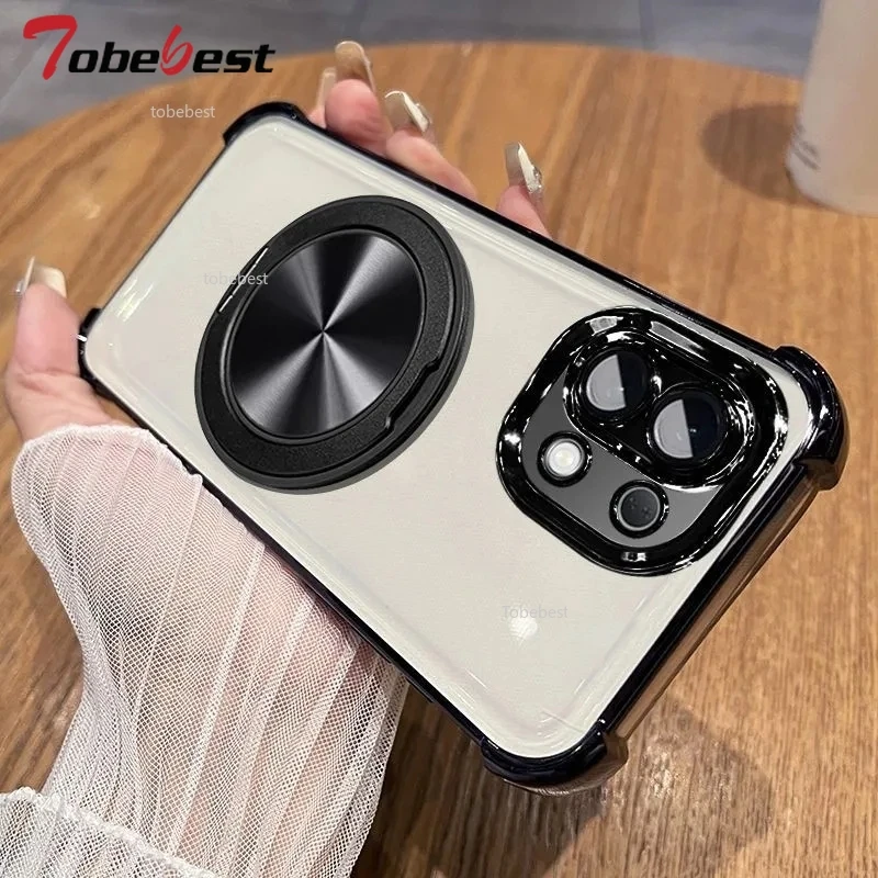 Clear Shockproof 360° Rotating Magnetic Phone Case with Plating Finish