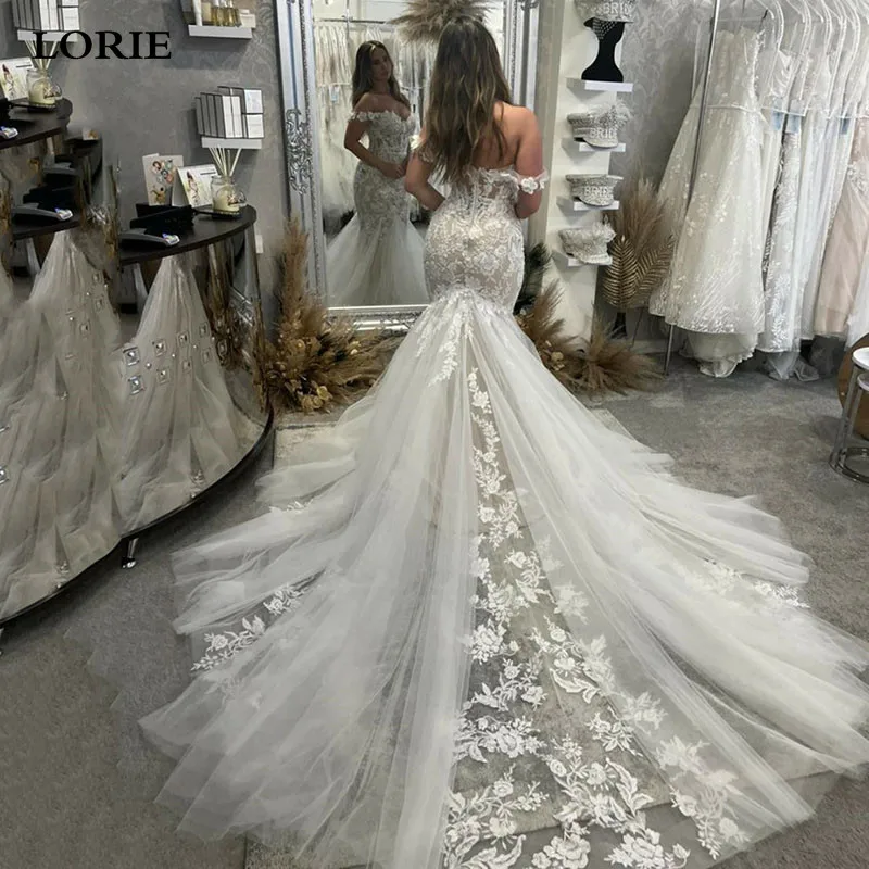 

LORIE Mermaid Wedding Dresses Sweetheart Neck Off The Shoulder Backless Lace Appliques Country Bridal Gown Plus Size 2024