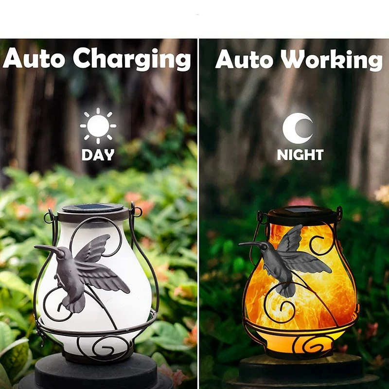 Hanging Solar Lights Solar Flickering Flame Lights Lanterns Outdoor Hanging Lanterns Waterproof Bird 2 Pack