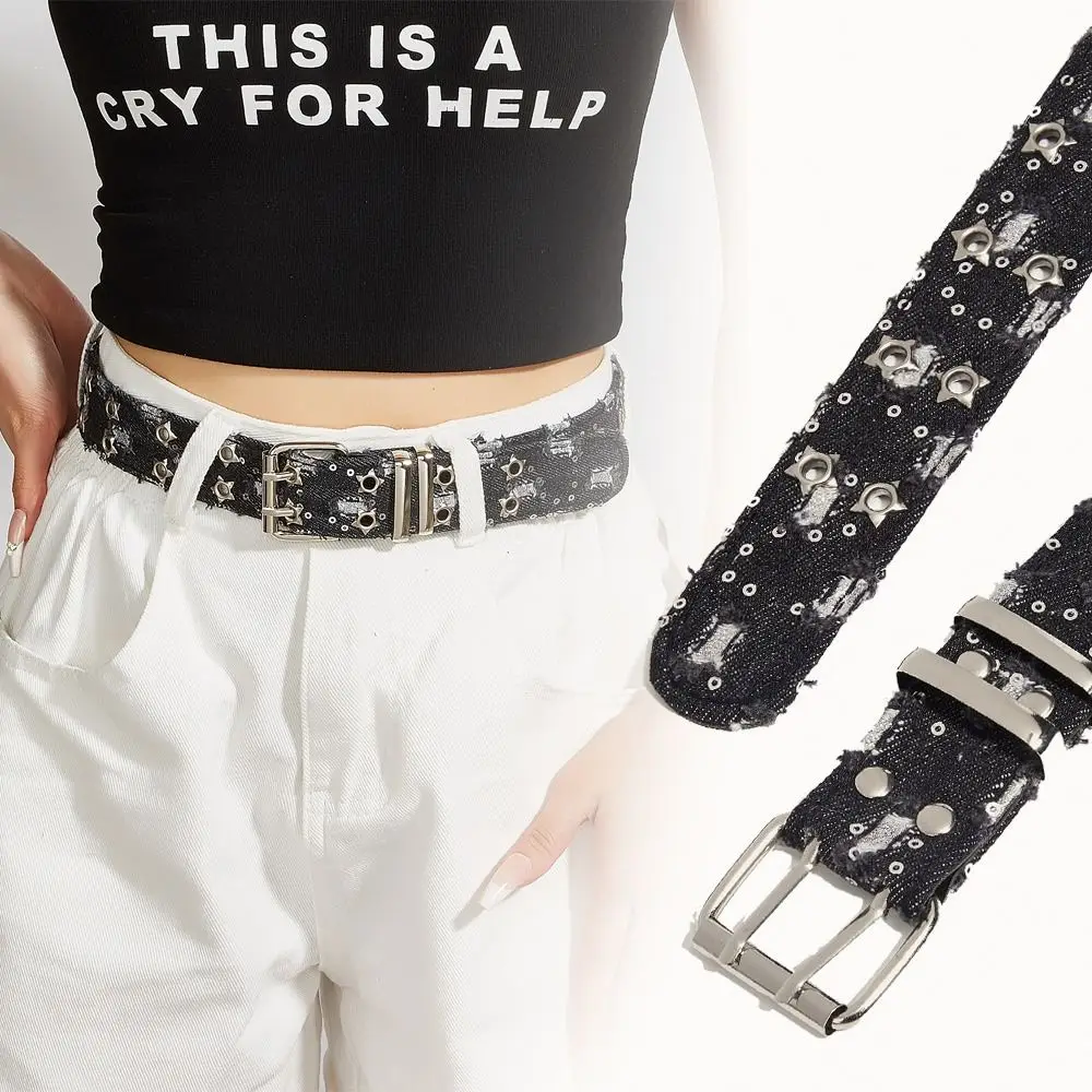 

Luxury Design Wide Leather Belt Fashion Vintage Versatile Star Hollowed Belt Punk Denim Waistband