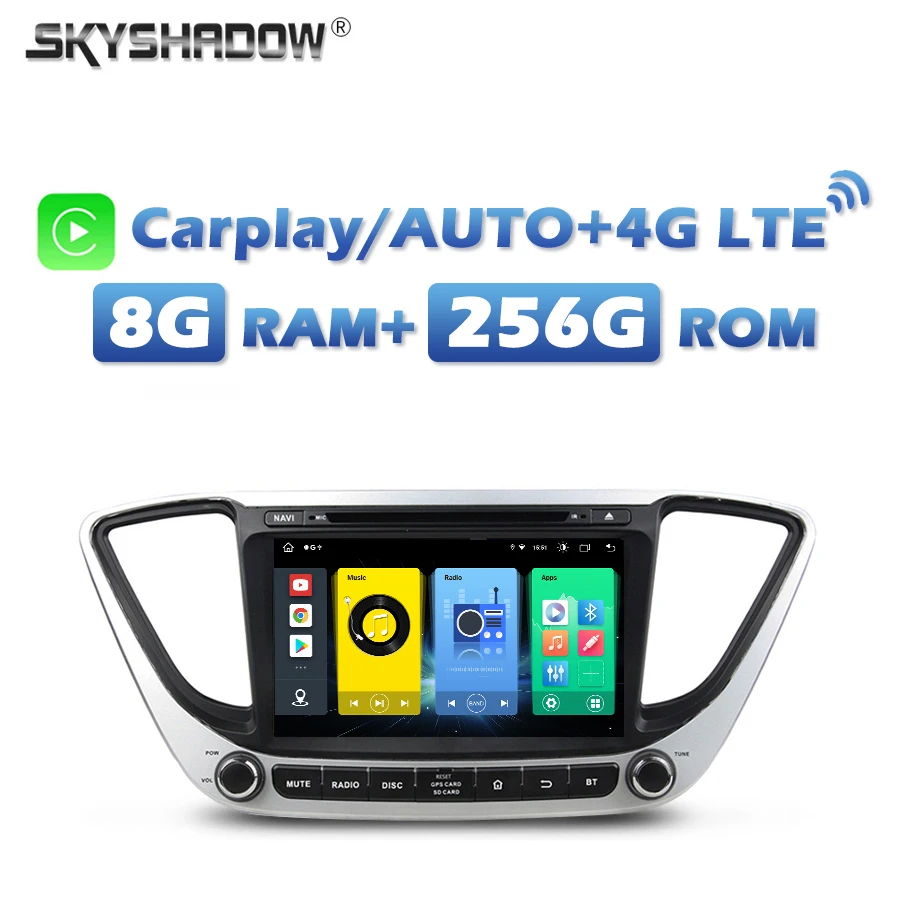 

4G SIM 720P Carplay Auto Android 13.0 8G+256G Car DVD Player IPS GPS RDS Radio wifi Bluetooth For Hyundai Verna Solaris Accent