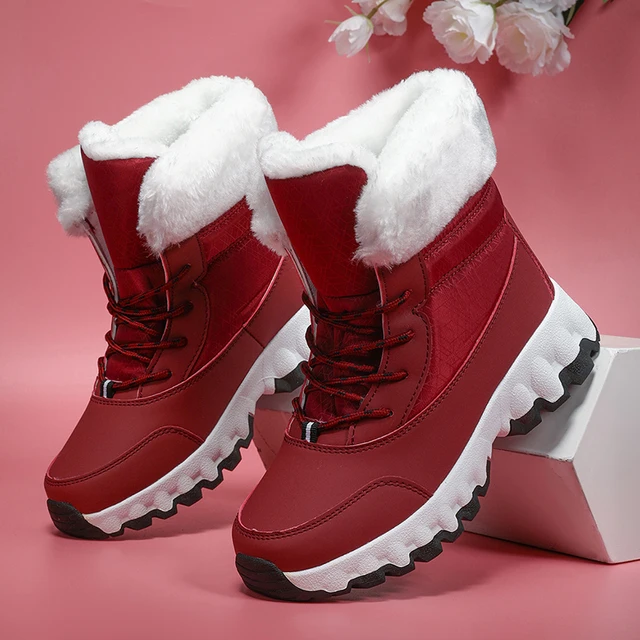 Women's Winter Fashionable Casual and Comfortable Snow Boots - Plush Lined Collar, Non-Slip, Wear-Resistant and Durable Soles, Warm Lining, Round Toe, Warm Outdoor Hiking Boots with Lace-Up Closure