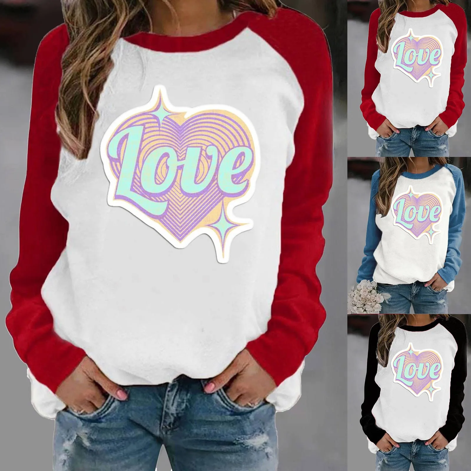 

Womens Casual Long Sleeve Crew Neck Letter Printed Pullover Hoodless Sweatshirts Jogging preppy style Autumn Spring