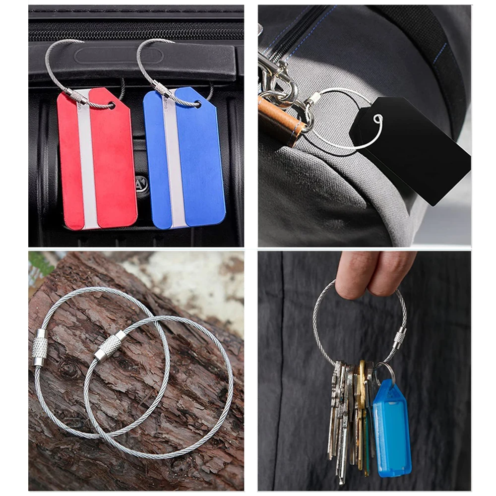 100PCS EDC Keychain Tag Rope Stainless Steel Wire Cable Bags Loop Screw Lock Gadget Keys Chains Hanging Rings Camping DIY Tools