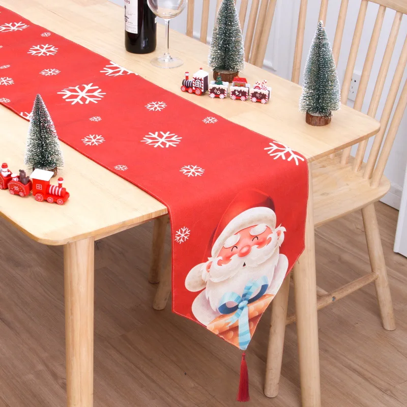 

New Atmosphere Christmas Decorations Christmas Table Flag Double Cotton and Linen Creative Printed Snowman Old Man Table Mat