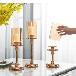 Golden Glass Candle Holder Tall Feet Candle Holder Ornaments Golden Crafts and Furnishings Dining Table Modern Home Decoration