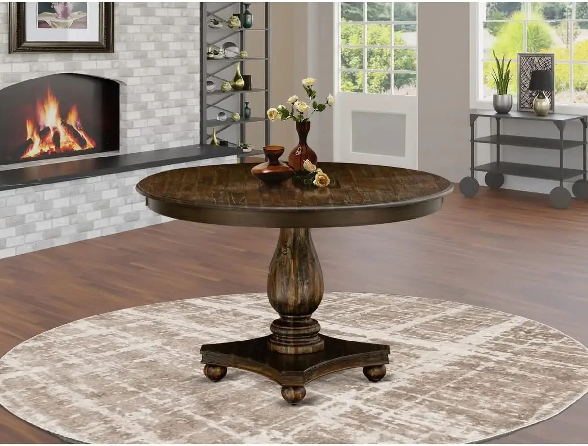 

East West Furniture FE2-07-TP Ferris Dining Table - a Round Wooden Table Top with Pedestal Base, 48x48 Inch, Distressed Jacobean