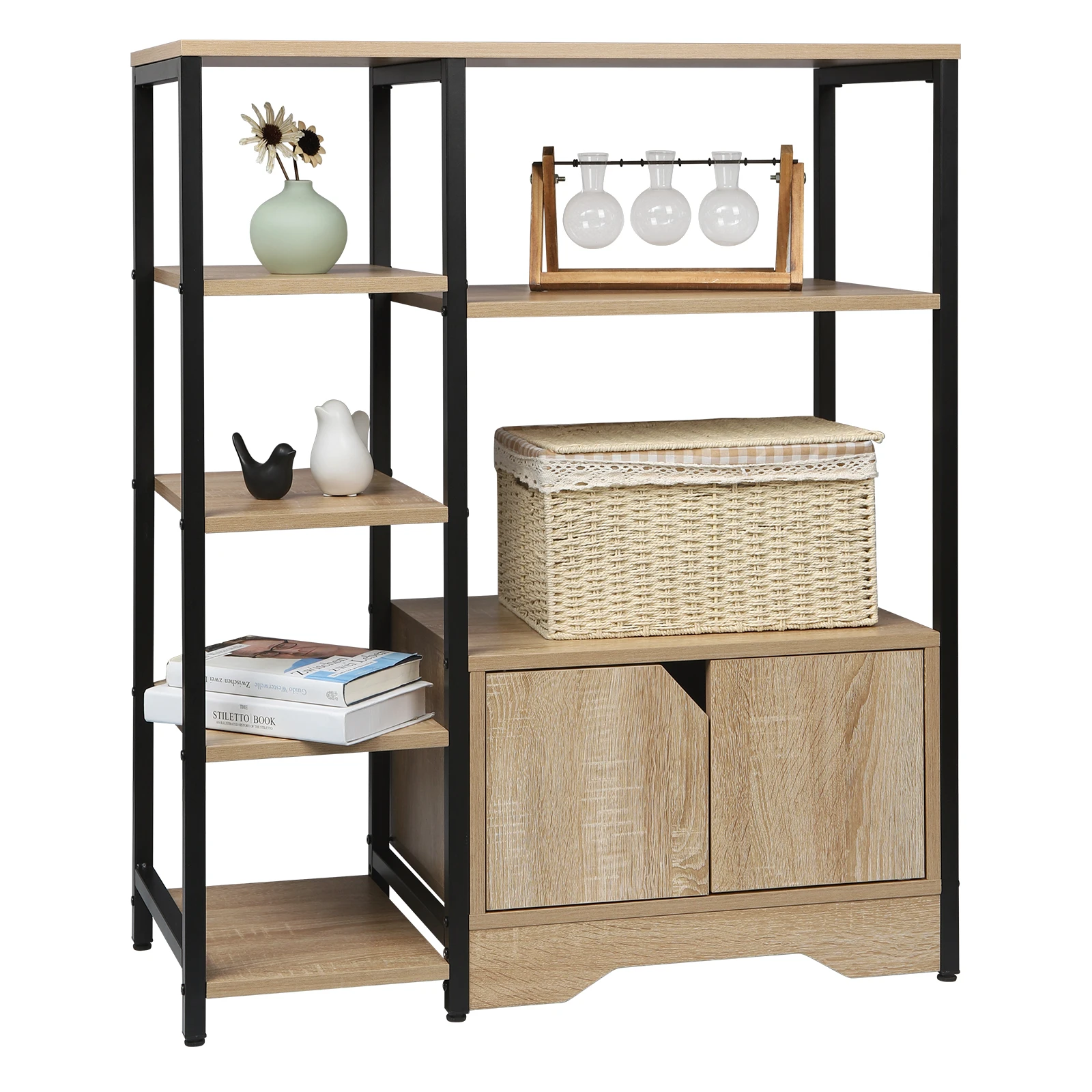 Libreria Moderna WOLTU 122cm - Con Cassetti E Ante, In Legno E Metallo, Rovere Chiaro - Foto 3