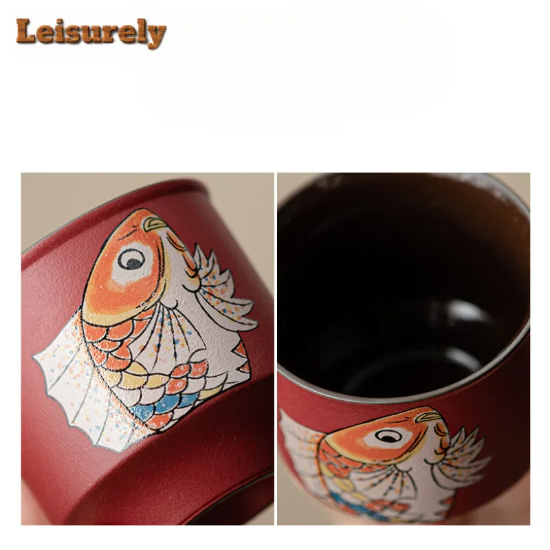 Red Festive New Year Fish Tea Set Complete Set Handmade Tea Ceremony Set Teapot And Tea Cup Set Teaware Accessories Ornaments