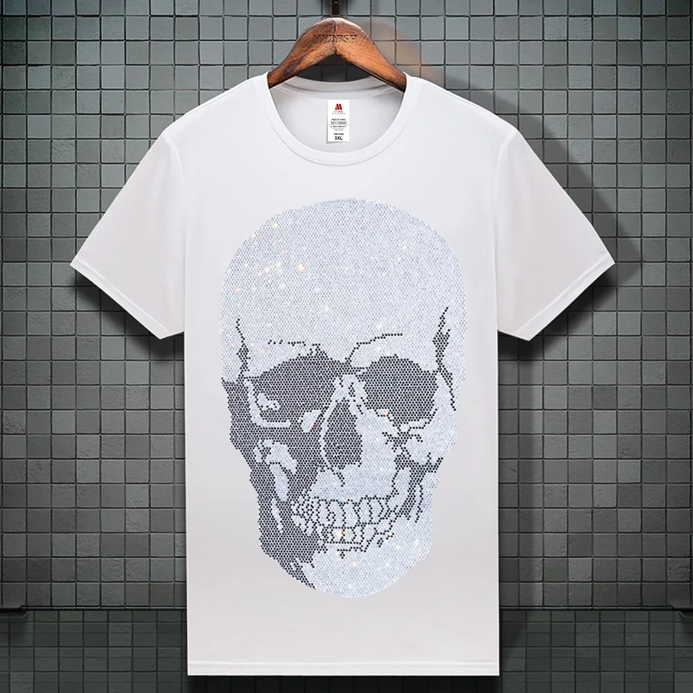 Pedrería Camiseta Calavera Hombre Lentejuelas Camiseta Calavera