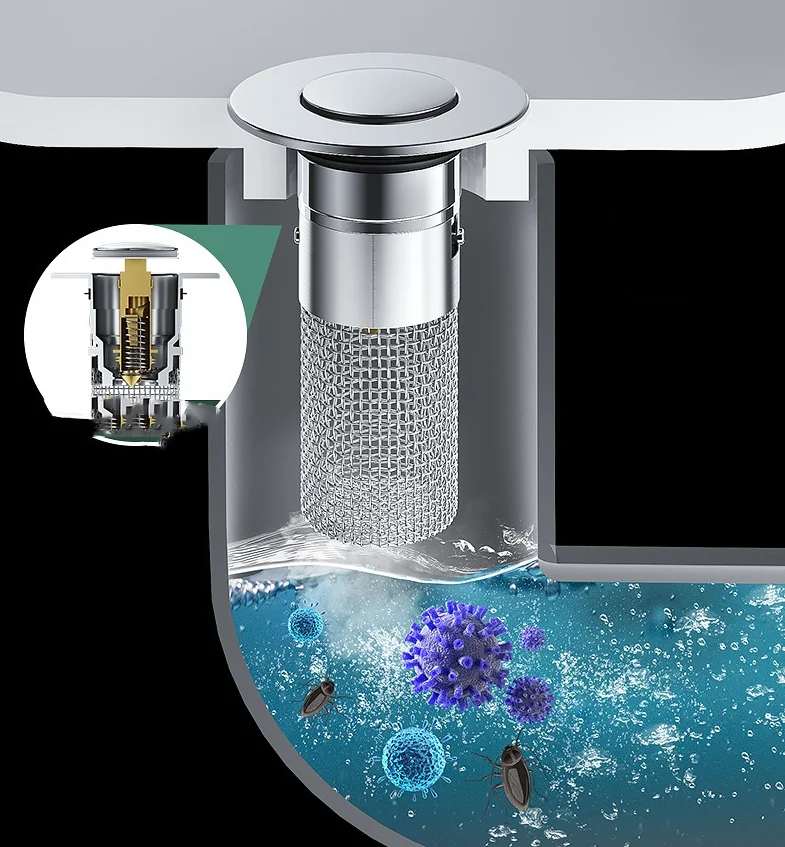 1pc Hand washing art basin filter bounce core leak plug basin sink accessories drain deodorization net press type