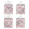 Custom Pink Floral Cherry Blossom Tissue Box Cover PU Leather Square Japanese Sakura Flower Facial Tissues Holder for Home 2