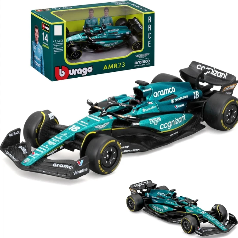 AMR25 2025 뷰라고 1:43 F1 애스턴 마틴 아람코 F1 팀 AMR23 2023  14 알론소  18 스트롤 합금 자동차 다이캐스트 모델 장난감 수집품