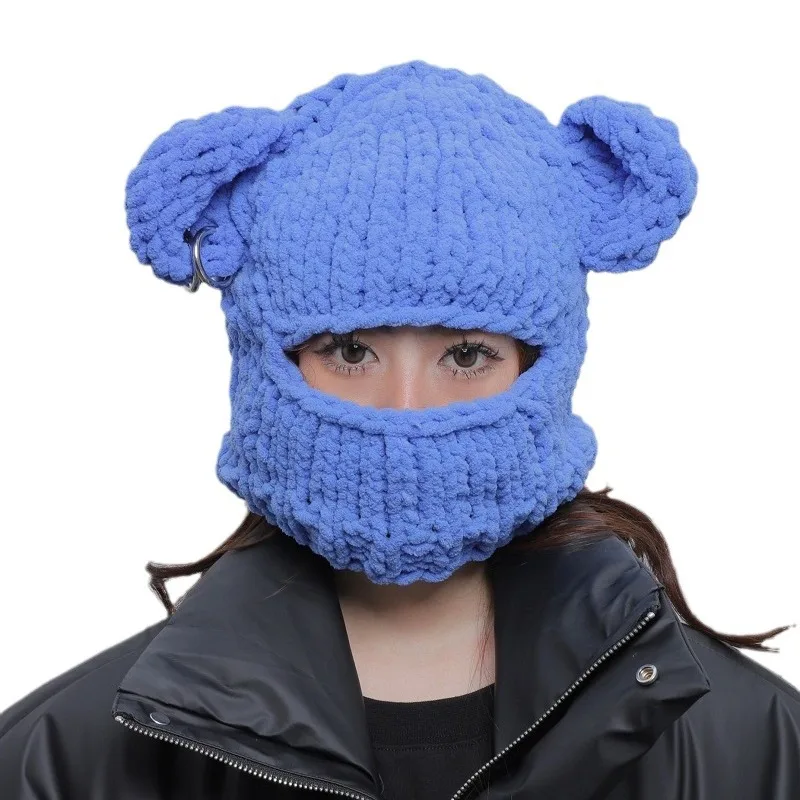 Korean Y2k Solid Color Pullover Balaclava Hat Winter Outdoor Hip Hop Masked Hat Warm Knitted Skull Beanie Cap for Men and Women 4