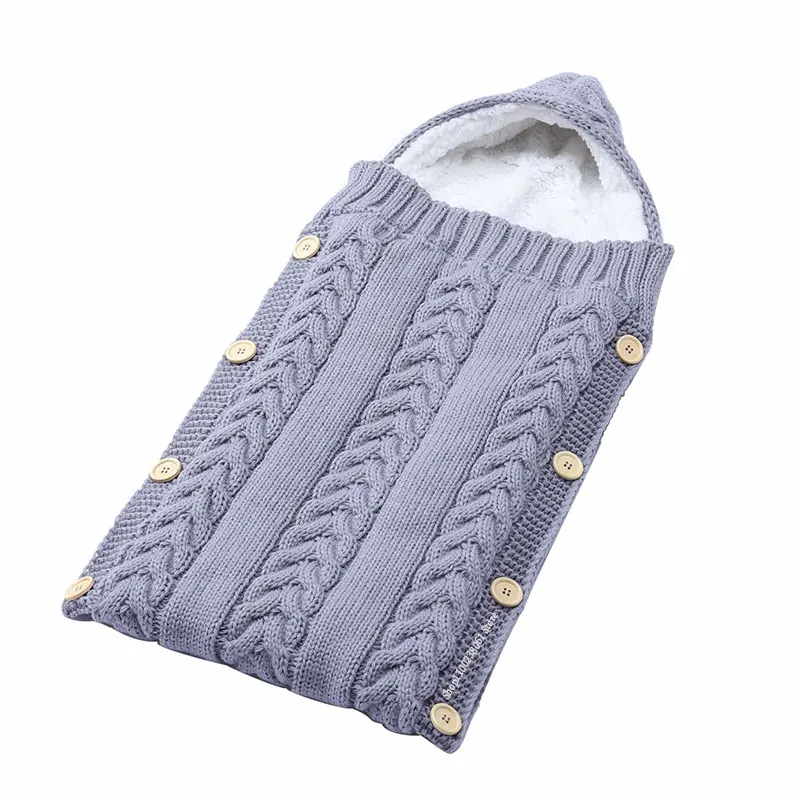 

Knitted Baby Hooded Windproof Warm Wrap Autumn And Winter Fleece Thick Button Blanket Trolley Accessories Baby Swaddle Blanket