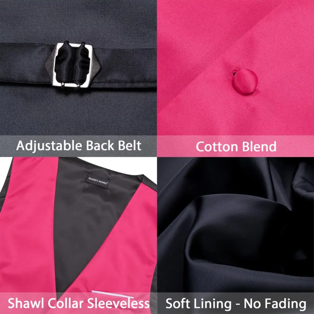Wedding Vest for Men Silk Red Solid Plain Waistcoat Bowtie Set Business Party Formal V Neck Male Sleeveless Jacket Barry Wang
