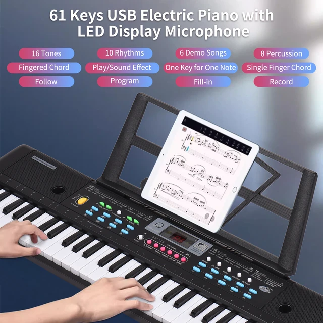 Wholesale Clavier de Piano numérique électronique à 61 touches, avec  Microphone à double haut-parleur, USB/alimenté par batterie + Tremolo  harmonie, 16 trous, Mu pour enfants From m.alibaba.com