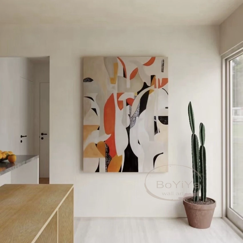 

Nordic Style Abstract Unique Color Blocking Image Handmade Oil Painting Home Decoration For Hotel Bedroom Living Room Sofa Mural