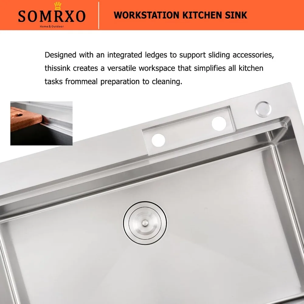 33 Inch Drop In Kitchen Sink With Waterfall Faucet-Kitchen Sink 33×22 Drop In Workstation Kitchen Sink 16 Gauge Stainless 5