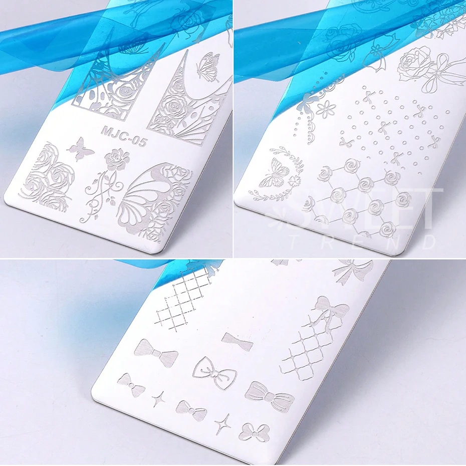 3pcs Bow Tie Nail Stamping Plates Butterfly Design Floral Flower Leaf  Nail Art Stamp Stencil Printing Template Manicure Tools 6