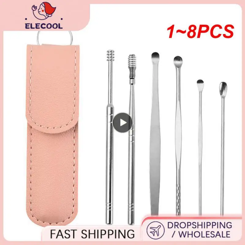 

1~8PCS Ear Cleaner Waxset Ear Pick Cleaning Ear Clean Tool Ear Wax Picker Cleaner Spoon Spring Spiral Stainless Steel Ear Wax