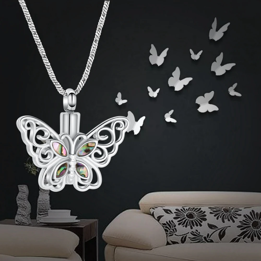 Elegant Hollow Butterfly Cremation Urn Necklaces For Ashes/Perfume Hold Stainless Steel Woman Girl Memorial Jewelry Dropship