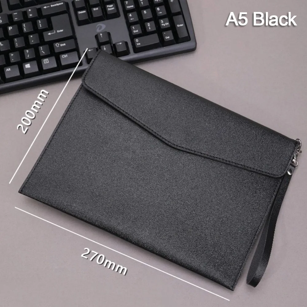 Large Capacity Leather Document Pouch with Handle - Stylish File Organizer
