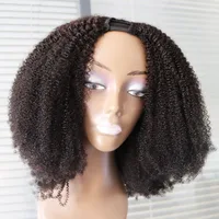 Noir naturel # 1B Jet Black # Perruque V U Part en cheveux humains 100% vierges Remy brésiliens, bouclés afro crépus 4C, pour femmes noires 4