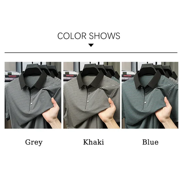 TFETTERS Brand 2025 Summer Oversized T-shirts Men Soft Thin Striped Short Sleeve Lapel Collared Tshirt Man Designer Clothes 3