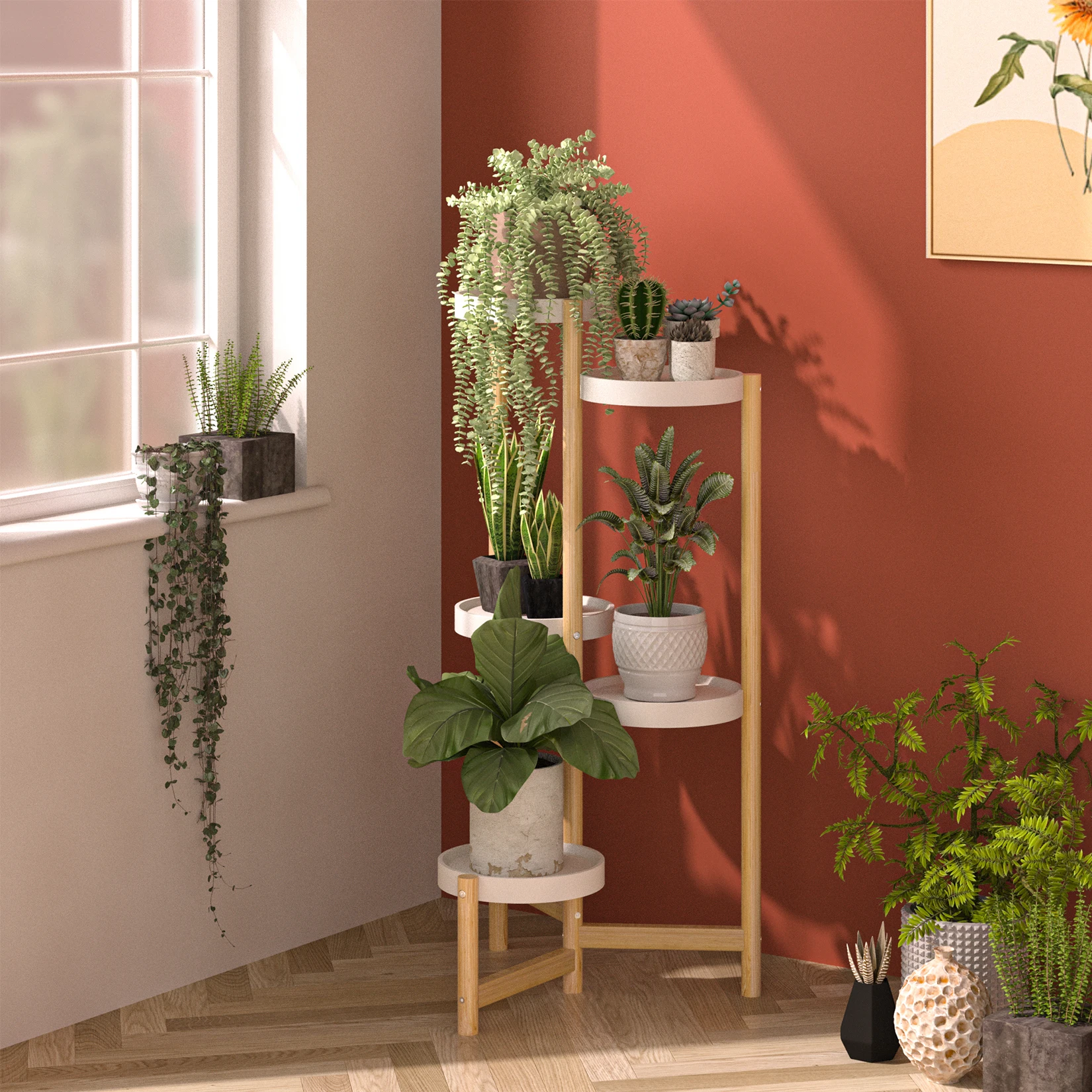 Indoor Outdoor Corner 3/4/5 Tier Plant Stand Round Planter Flower Potted Display Holder Rack plant stand wooden flower shelf