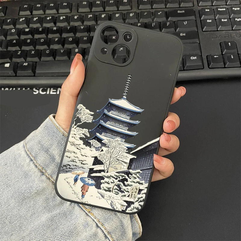 Japanese Mount Fuji Landscape Silicone Phone Case - Elegant and Protective Back Cover